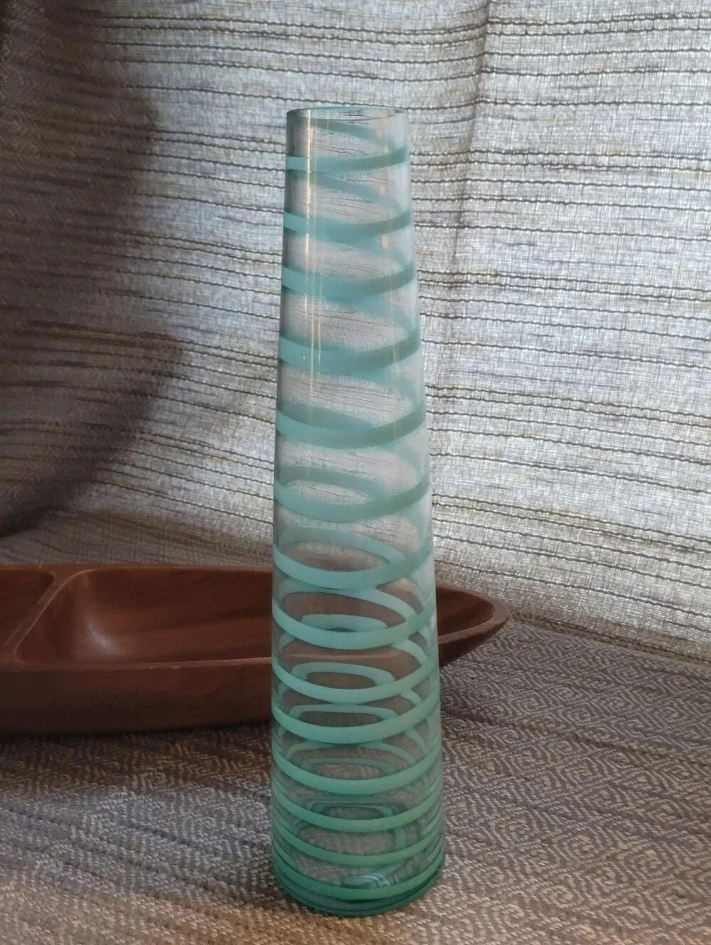 Mid-Century Modern Pair Bud Vases Art Glass  Turquoise Blue Spiral 12'' & 10'' H